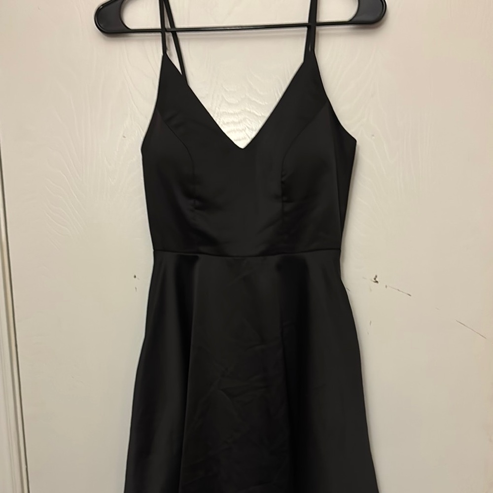 Elegant Black Silky Spaghetti Strap Dress